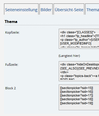 Sectionpickeraufrufe in den Topics-Einstellungen